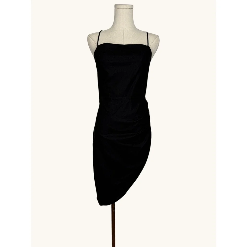 Lioness Rendezvous Mini Dress Black Asymmetrical Hem Open Back NWT Small
